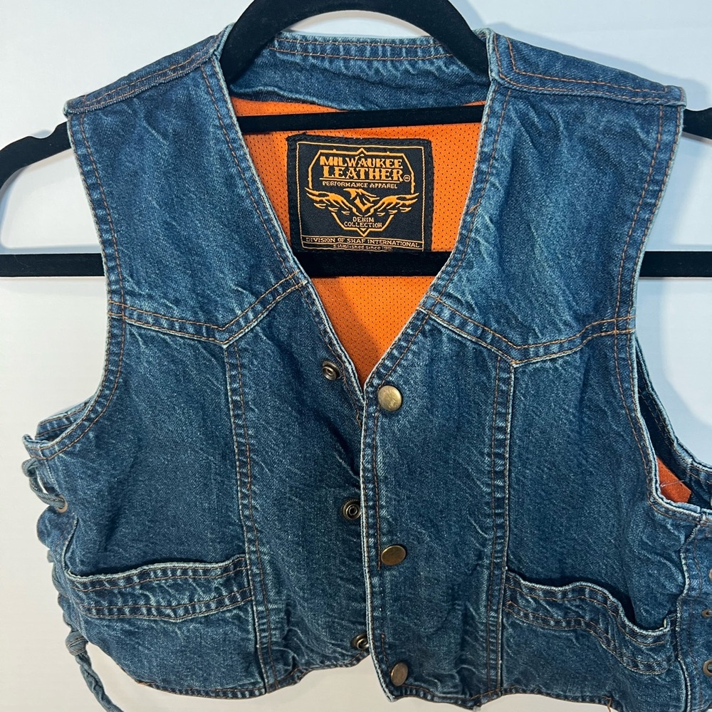 Women's Milwaukee Leather Denim Vest with side laces 2XL
